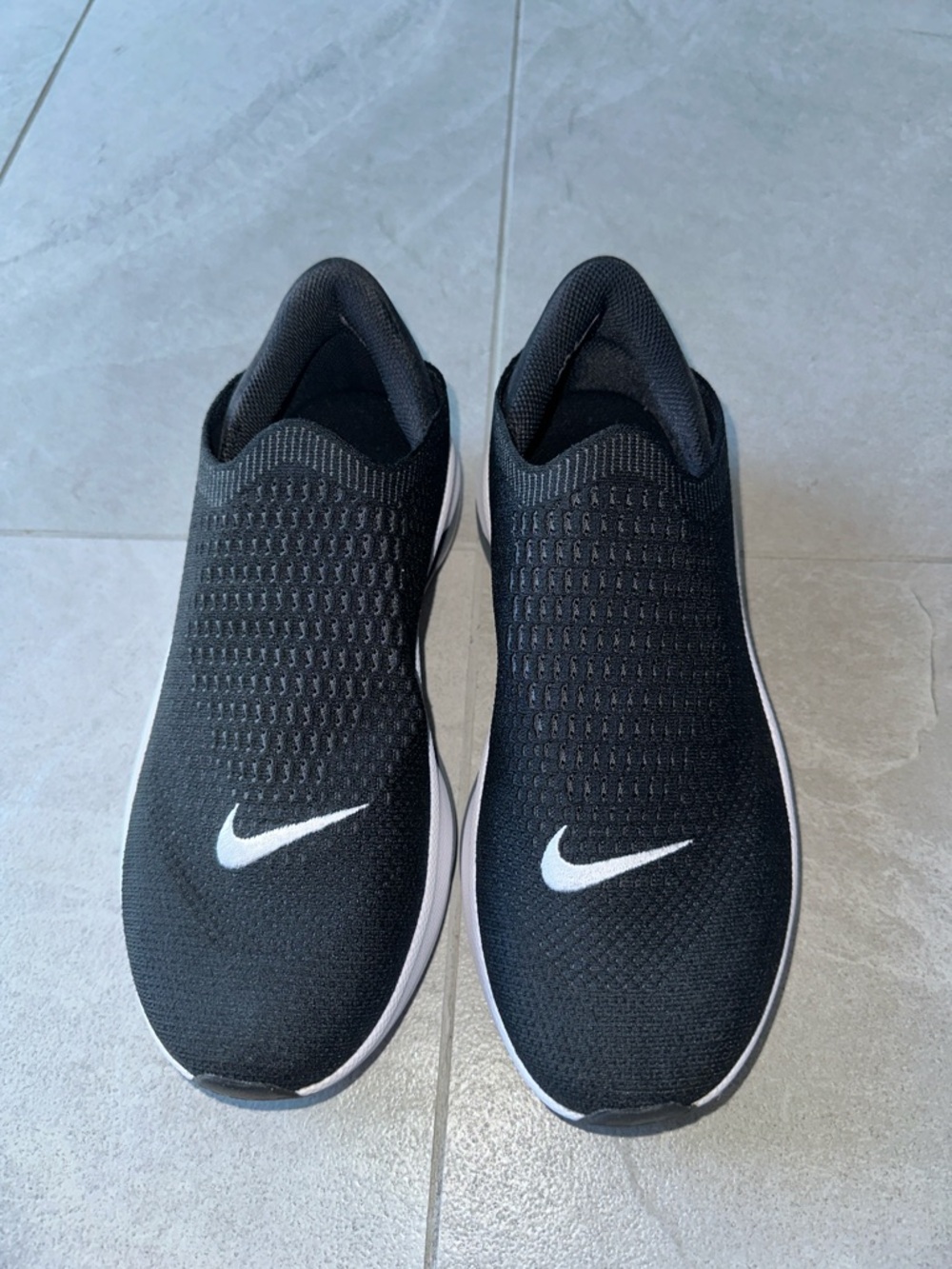 Nike Black Knit Slip-On Sneakers with White Swoosh